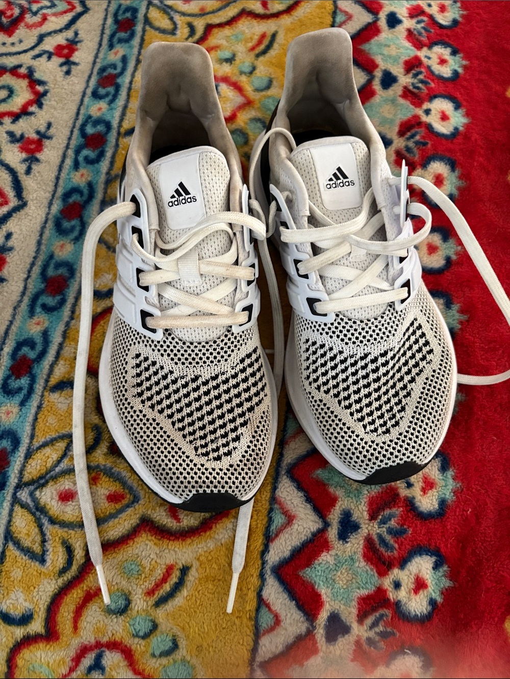 adidas White and Black Knit Athletic Sneakers